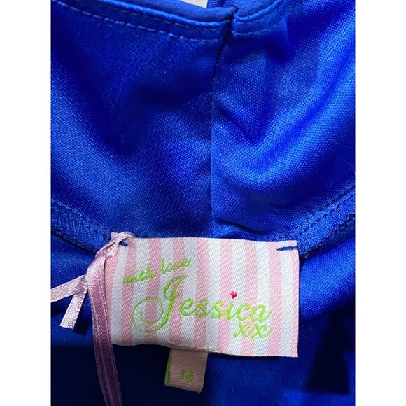 NWT With Love Jessica xx Blue Draped Evening Gown Size 12 - Picture 3 of 11